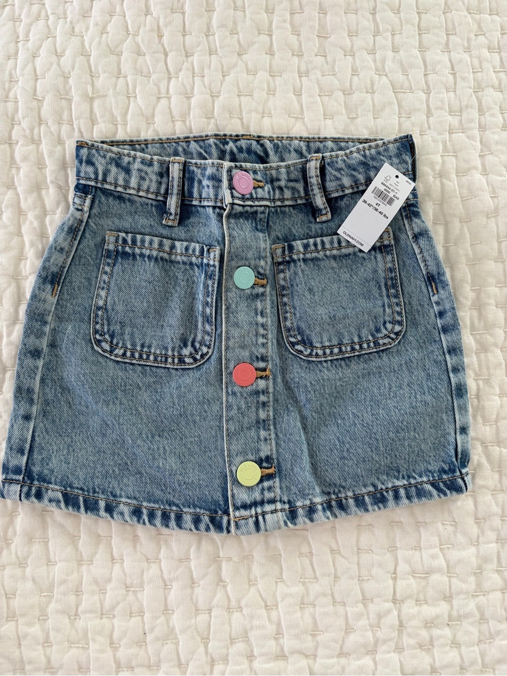 NWT Old Navy Denim Mini Skirt with Colorful Buttons and Adjustable Waist 4T